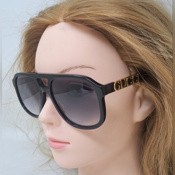 Gucci Women's Sunglasses Unisex GG1188S 002 Pilot Aviator Black Grey 58-17-140 - Picture 4 of 16